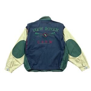 VTG 80s New River Explorer Sculling Crew Jacket Small Colorblock Elbow Patches